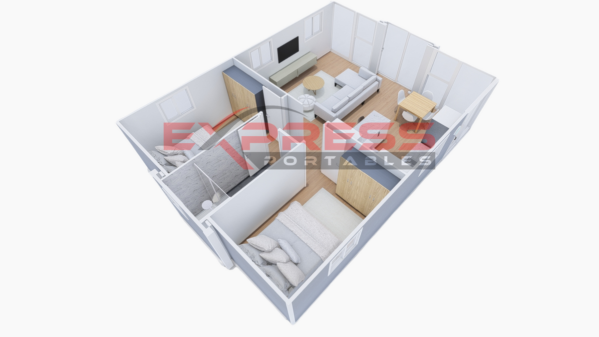 30ft Expander Pitched Roof with Glass Front - 2 Bed